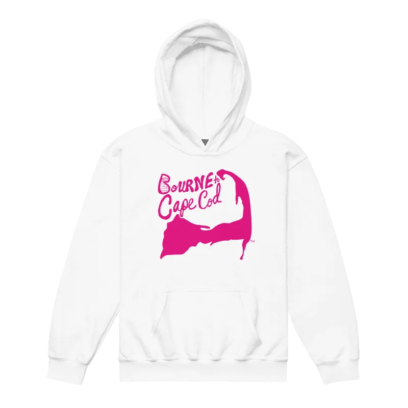 Girls' | BOURNE to Cape Cod™ | DTG Vintage Print | Youth Heavy Blend Hooded Sweatshirt | Rugged, Cozy, Adventure-Ready | Pink Logo product image (7)