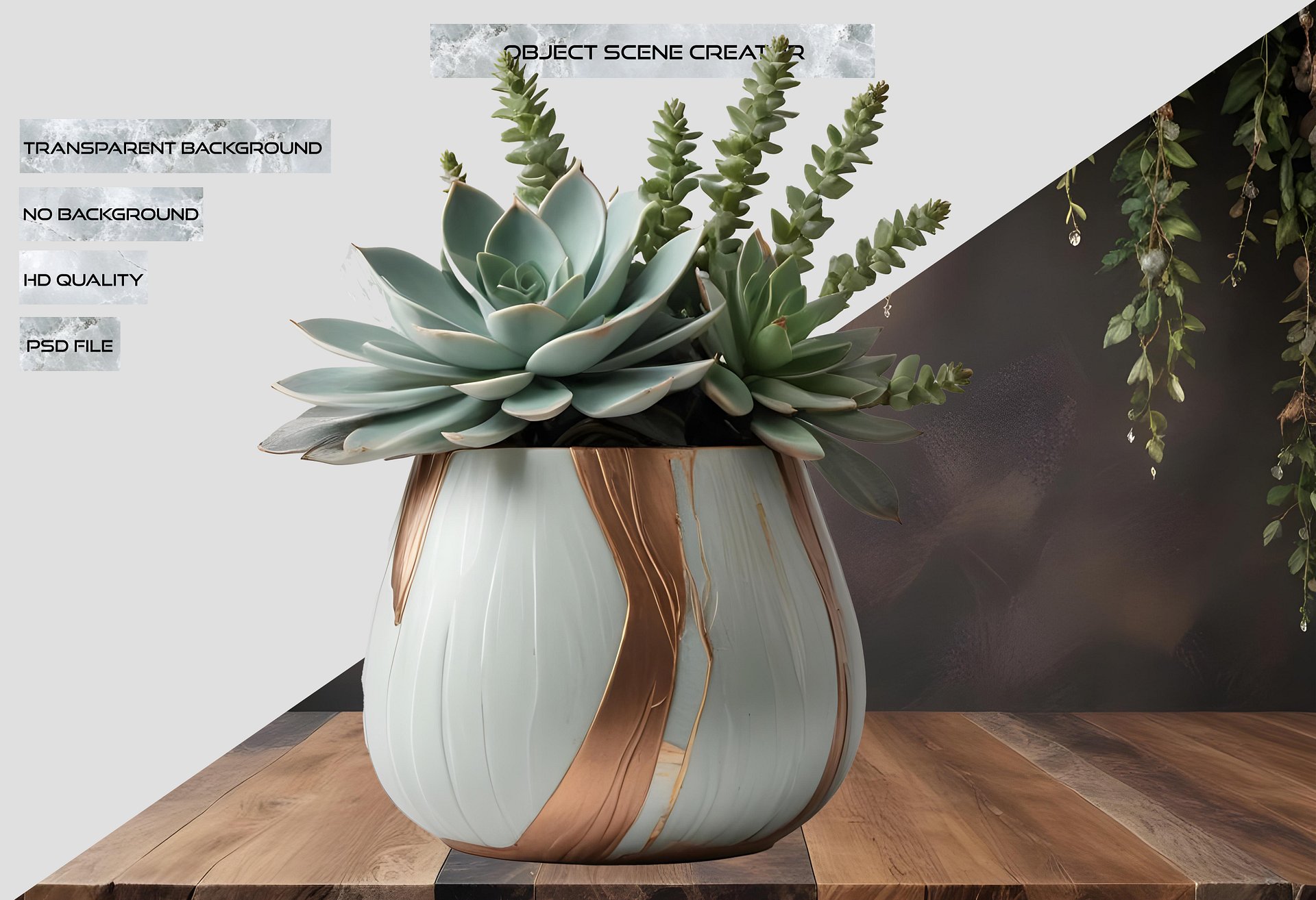 Gatsby Grace – Succulent Vase with Flowing Gold Accents PNG product image (2)