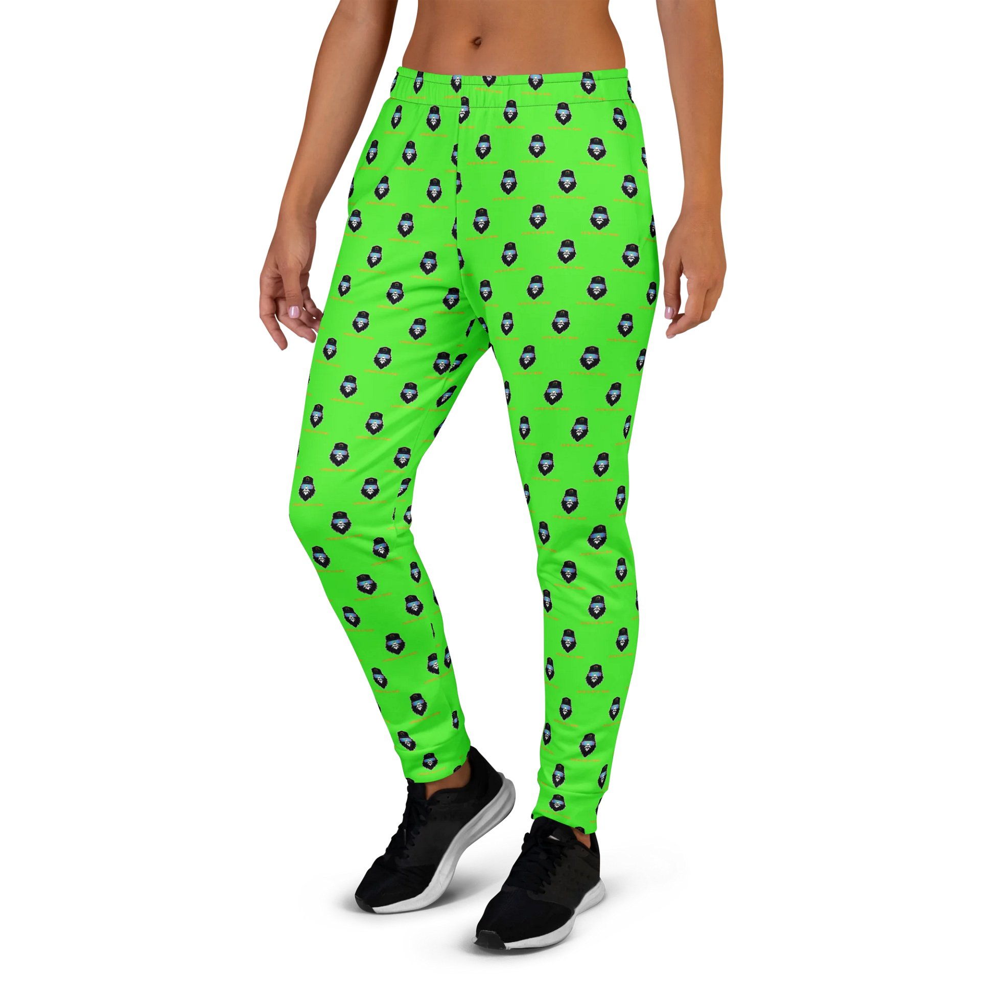 Synthsquatch Fitness Bigfoot Monogram Logo All-Over Print Women's Joggers (Neon Green) product image (3)
