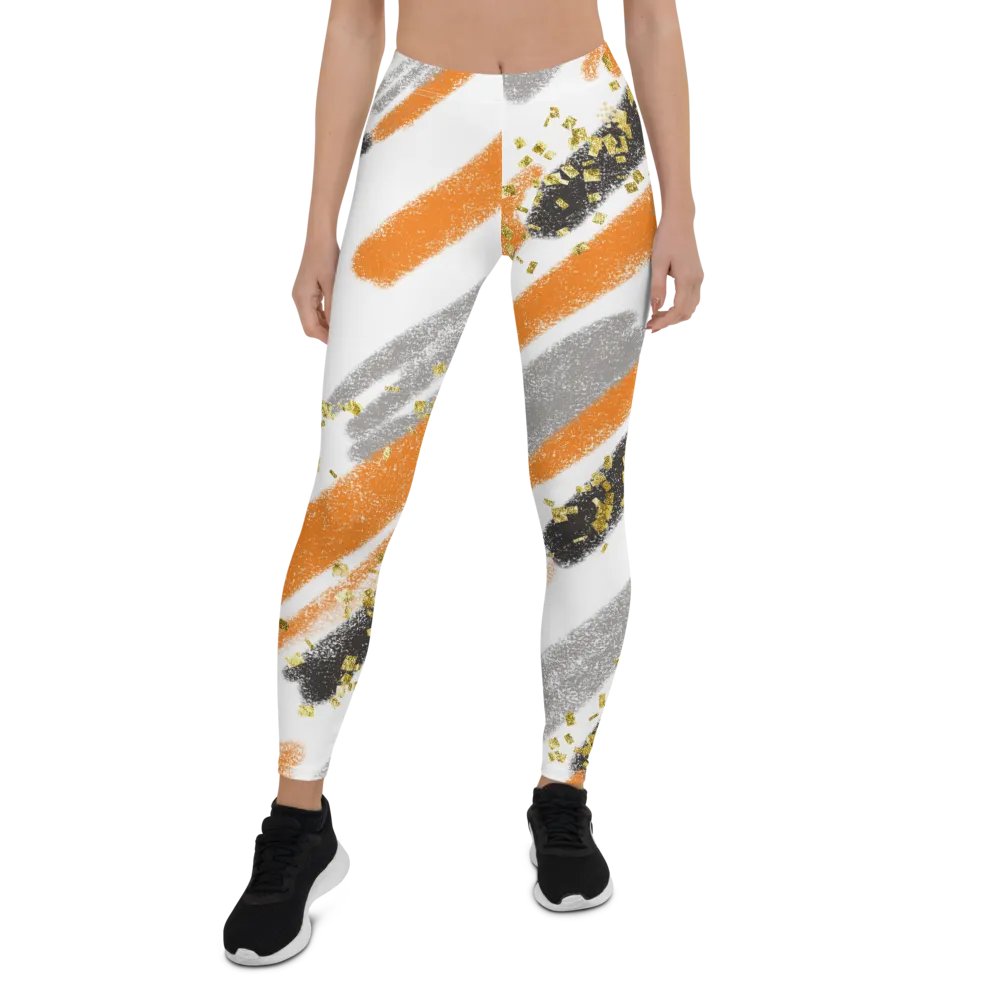Black Orange abstract vintage print leggings product image (2)