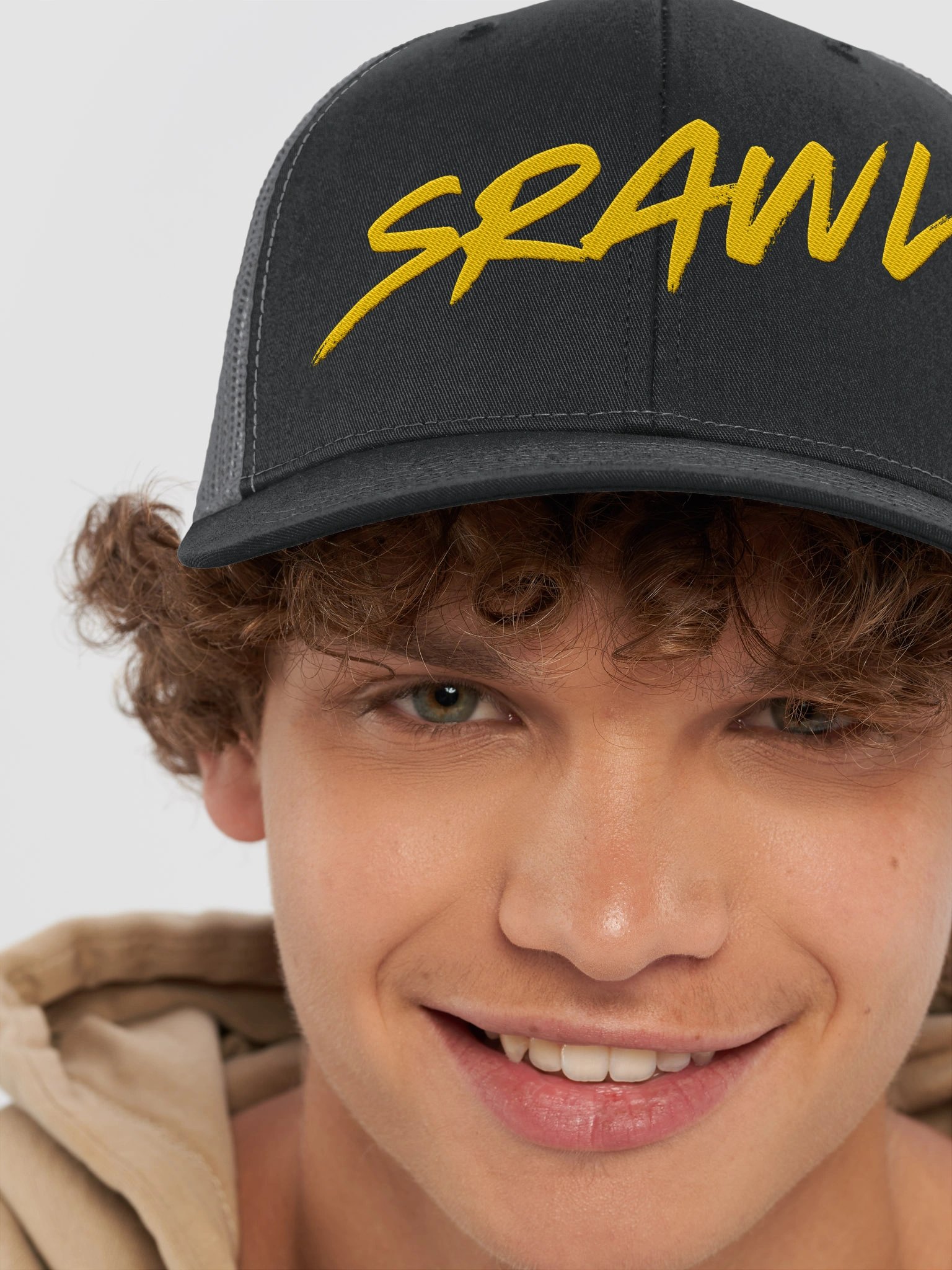 SPAWL Yellow Brush Script Trucker Hat product image (50)