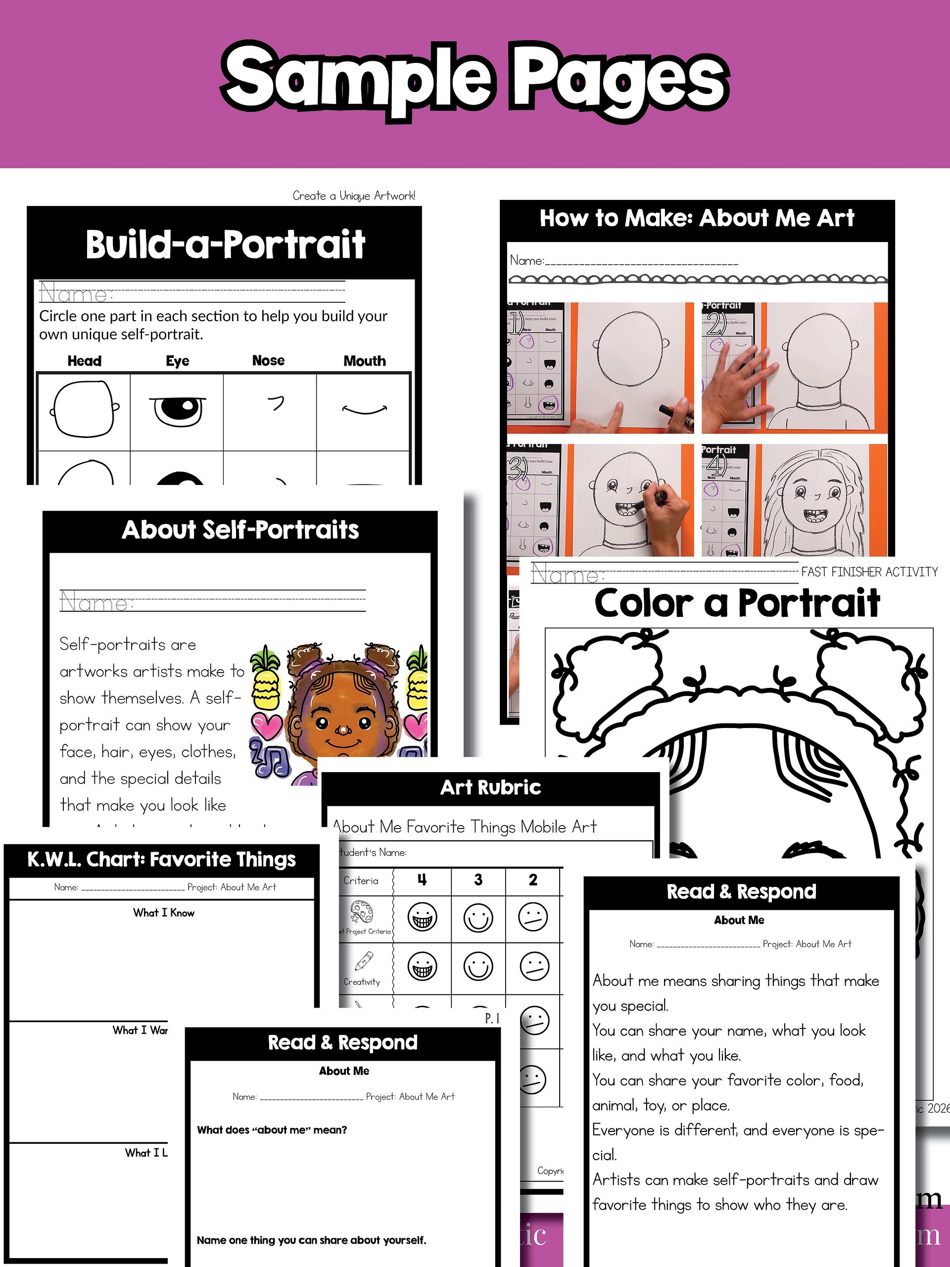 Kindergarten About Me Art Lesson Self Portrait Favorite Things Art Project BTS product image (9)