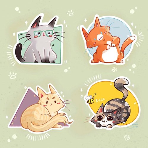 Same cats, but this time I let real fur colors decide who they are. 

After experimenting with bold colors, it was time to go...