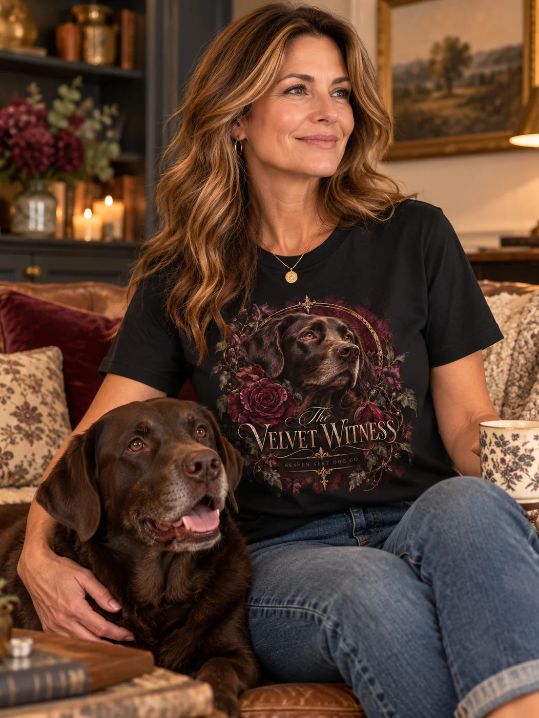 Vintage Floral Dog Graphic T-Shirt – Dark Academia Dog Lover Tee | The Velvet Witness product image (1)