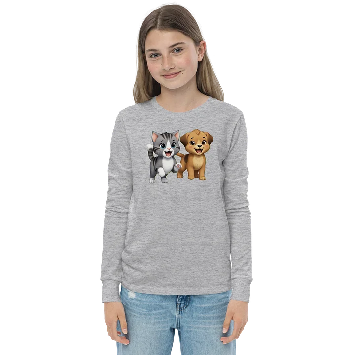 Cute Cat & Puppy Youth Long Sleeve Tee product image (1)
