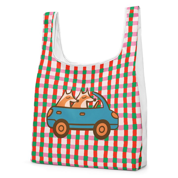 Foxes In a Car – Striped Reusable Market Tote product image (2)