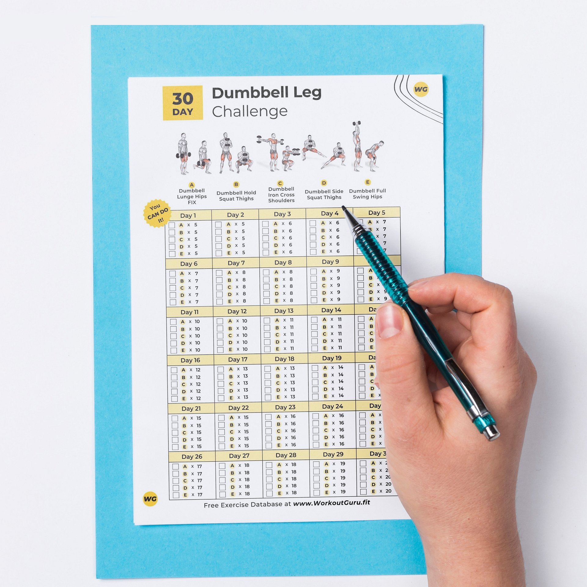 30 Day Dumbbell Leg Challenge - Printable Workout Tracker product image (6)