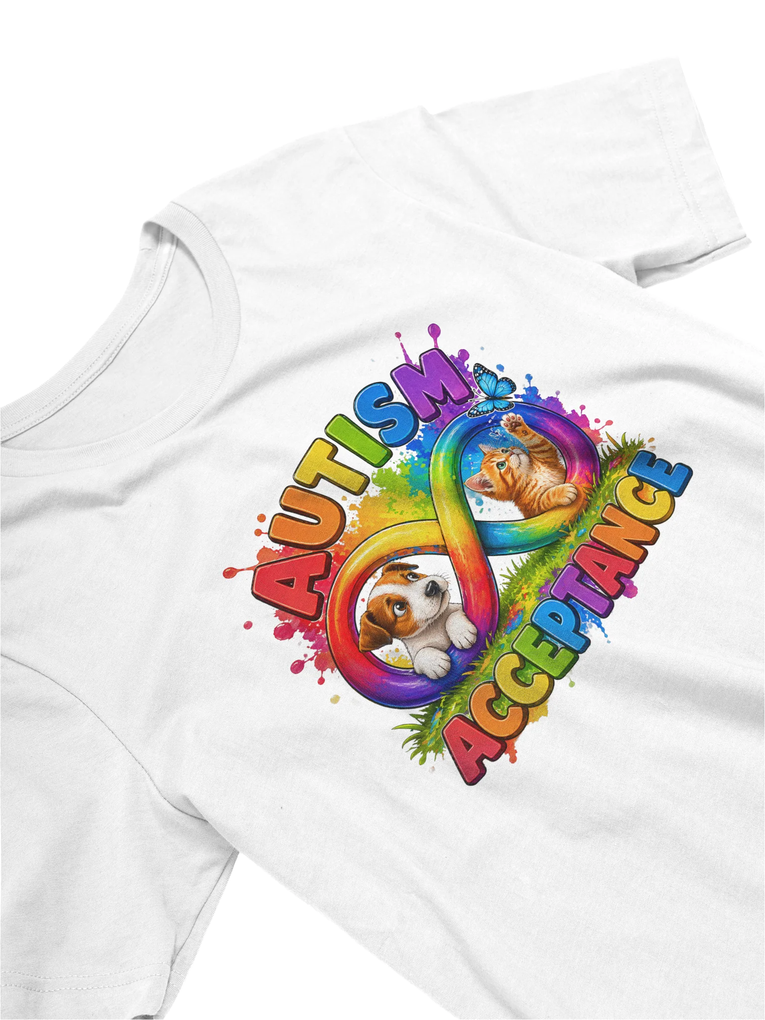 Puppy and Kitty Autism Acceptance & Inclusion Tee with Infinity Symbol Rainbow product image (5)