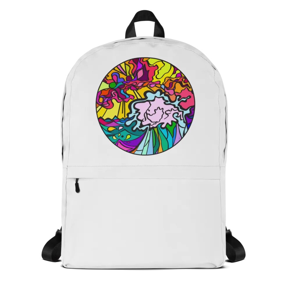 Vibrant Stained Glass Swirls Backpack – Wave at Sunset product image (1)