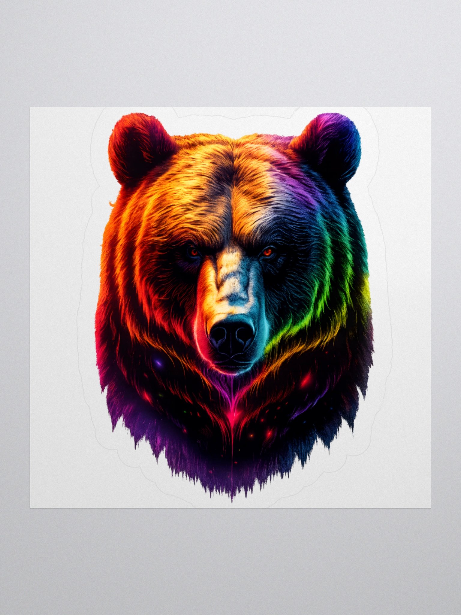 Pride Rainbow Bear Face - LGBTQ Bear in Neon Cosmic Colors Sticker product image (1)