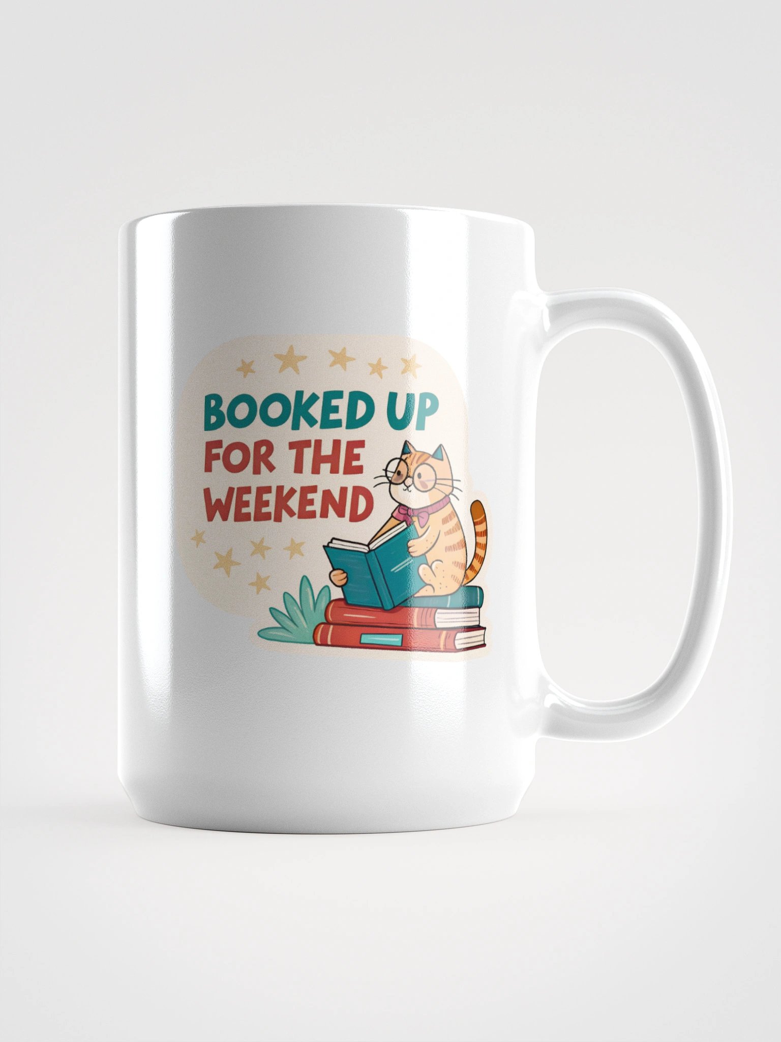 Bookworm Cat White Glossy Mug product image (1)