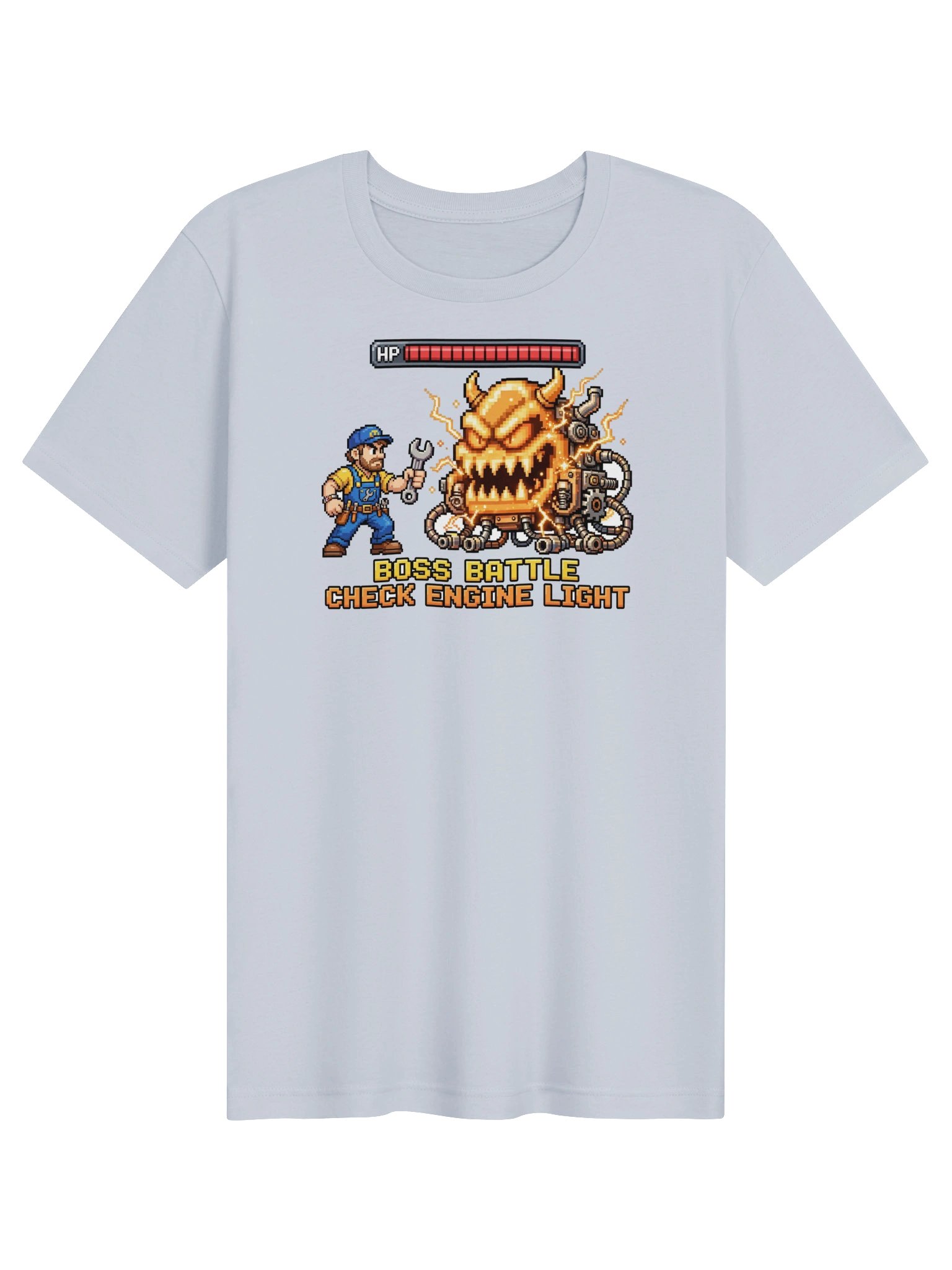 Boss Battle Check Engine Light 16-Bit Pixel Funny Mechanic T-Shirt product image (1)