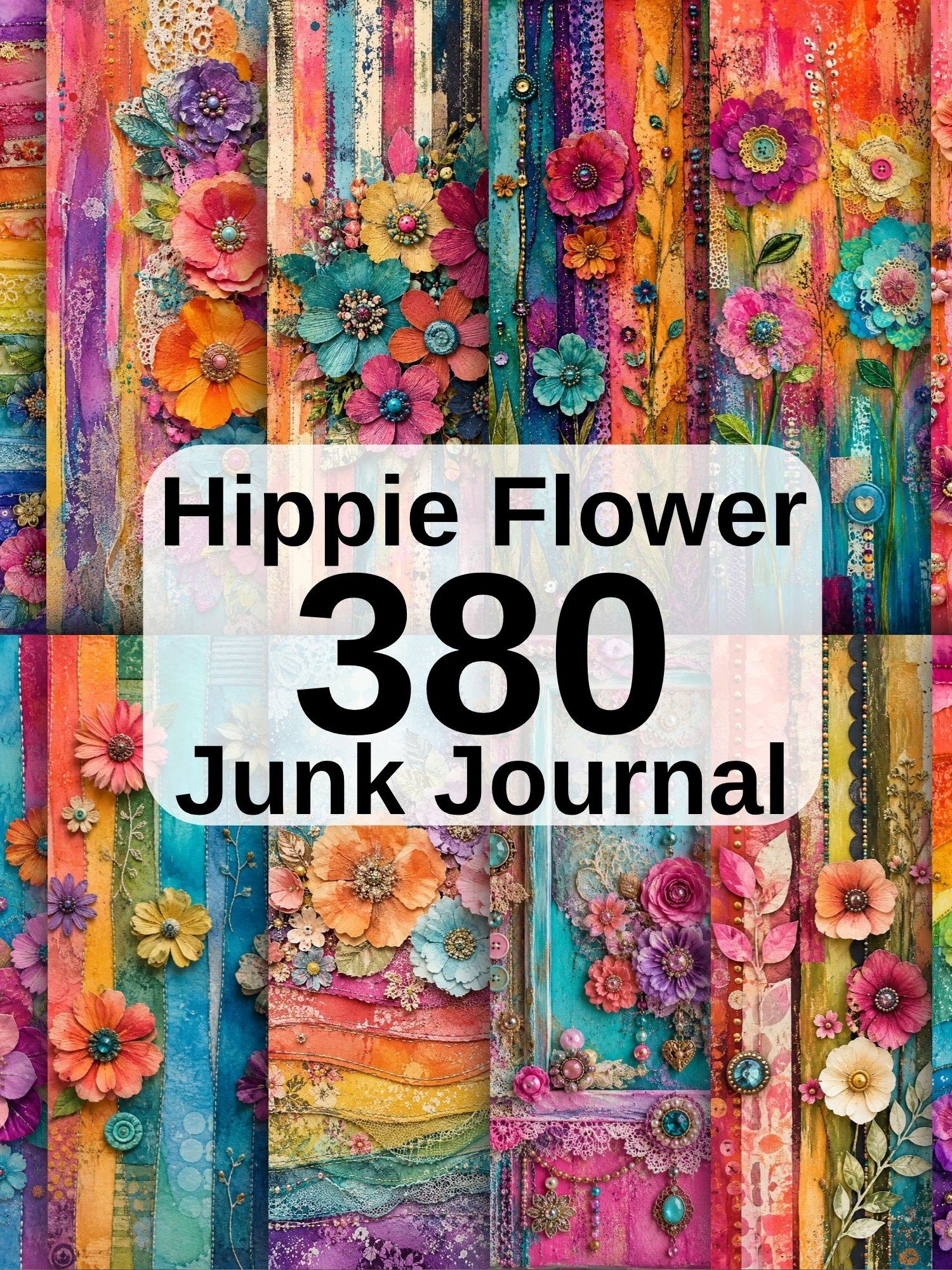 380 Hippie Junk Journal Pages, Colorful Boho Digital Paper product image (3)