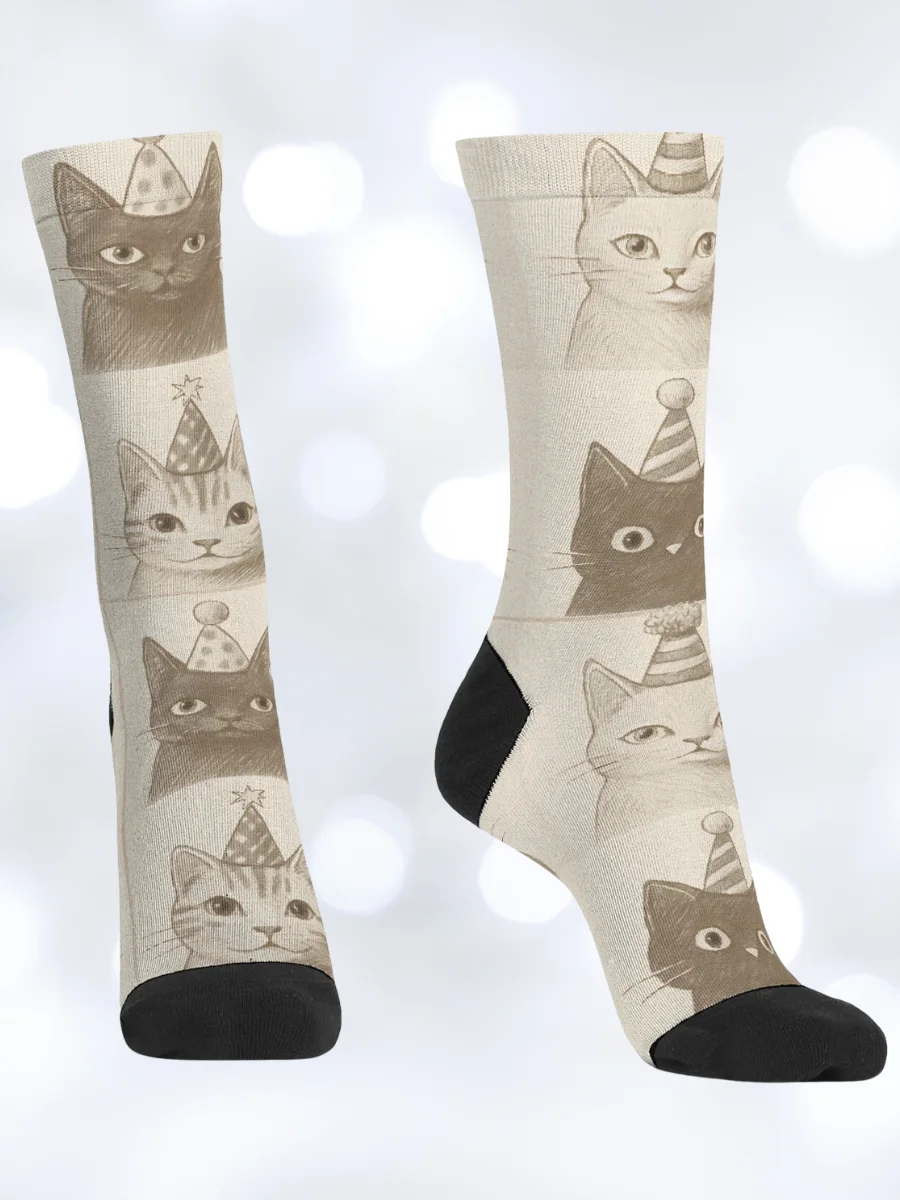 Party Cat Faces Crew Socks product image (1)