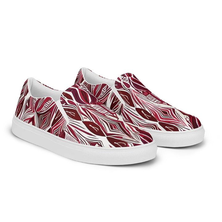 Women's Burgundy & White Abstract Art Painted Slip-On Shoes product image (1)