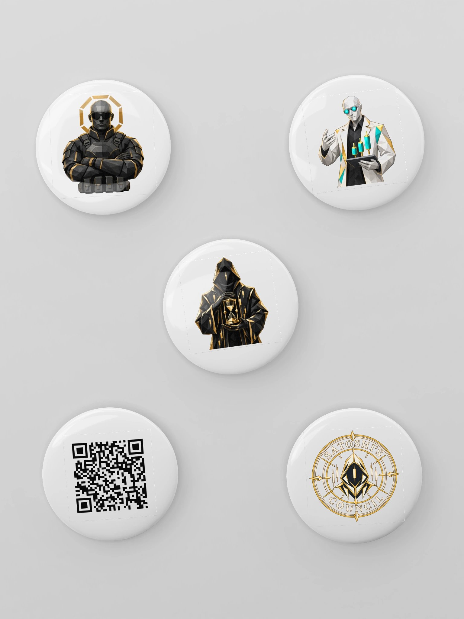 Satoshi’s Council — Five-Piece Desk Button Set product image (1)