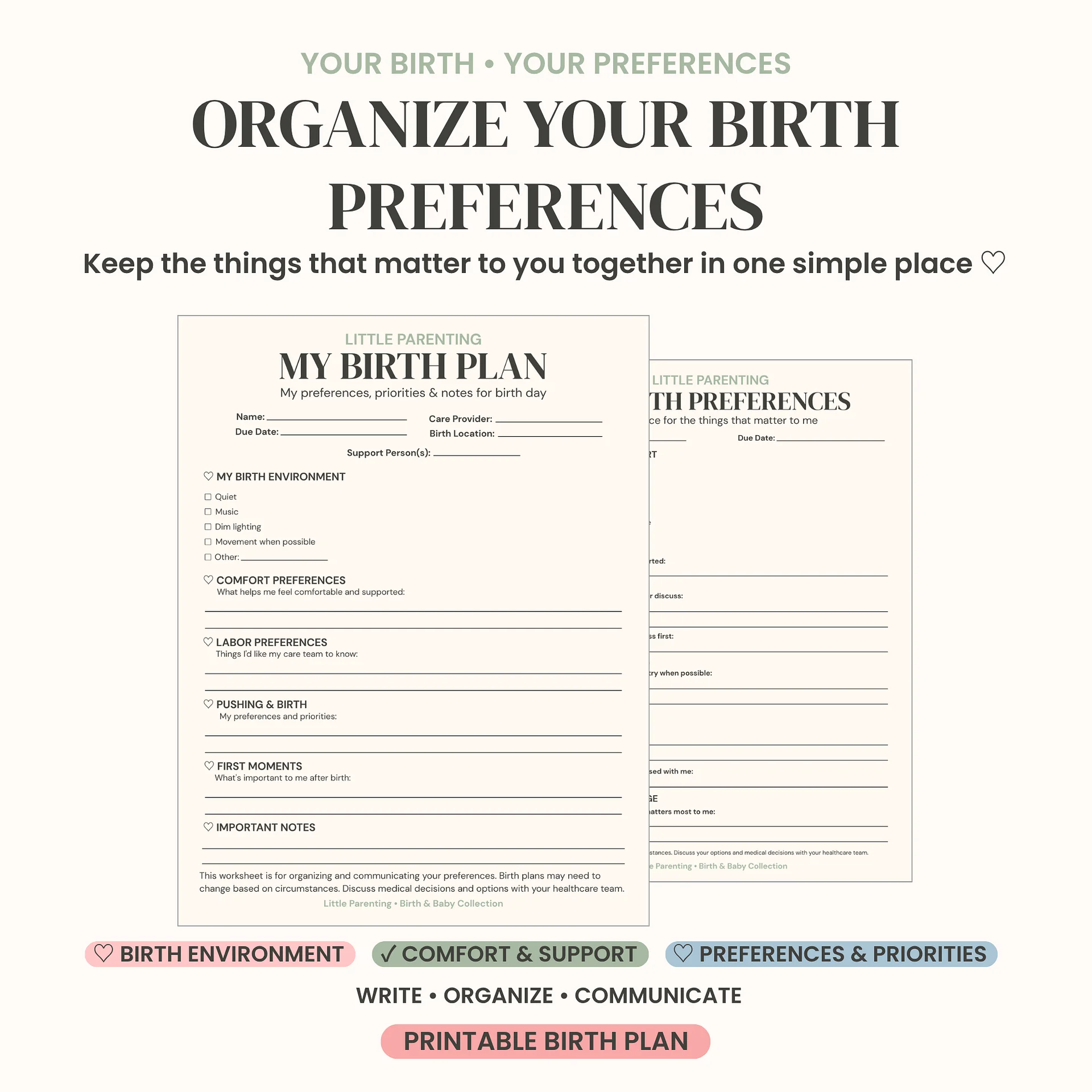 Birth Plan & Preparation Printable Kit – Hospital Bag Checklist & Postpartum Planner product image (3)