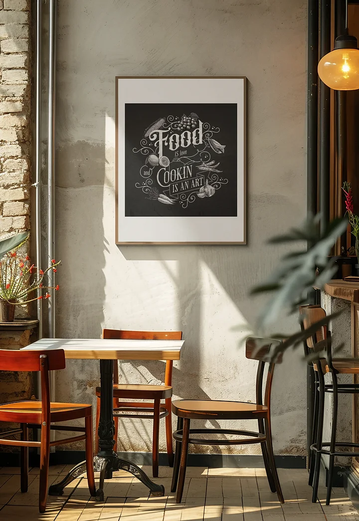 Food Is Love, Cooking Is Art Printable Kitchen Wall Art | Digital Download | Modern Farmhouse Kitchen Decor | Typography Print | Dining Room Decor product image (1)