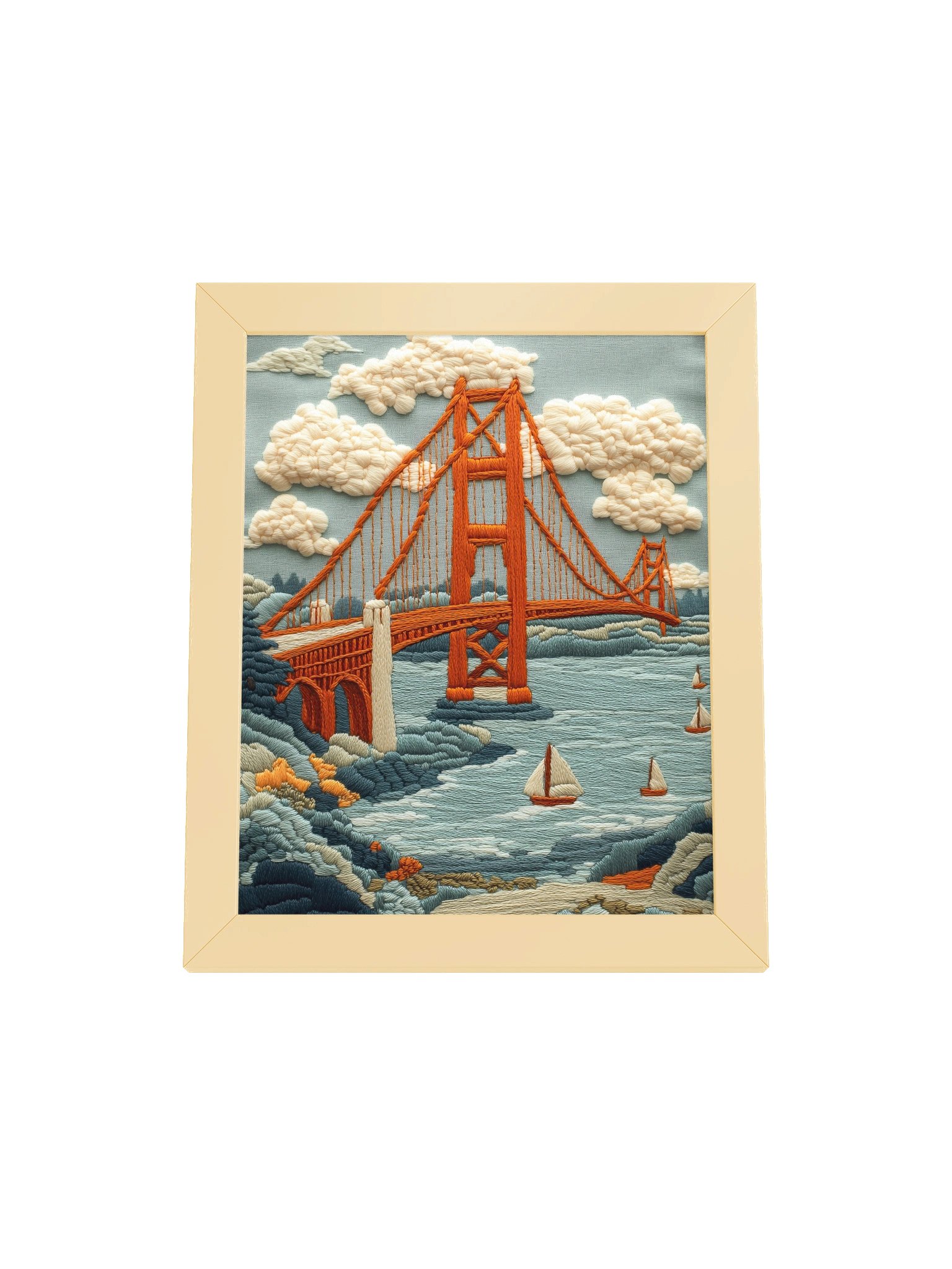 Meet Me by the Golden Gate | Embroidery-Style Wall Art — Framed Print product image (26)
