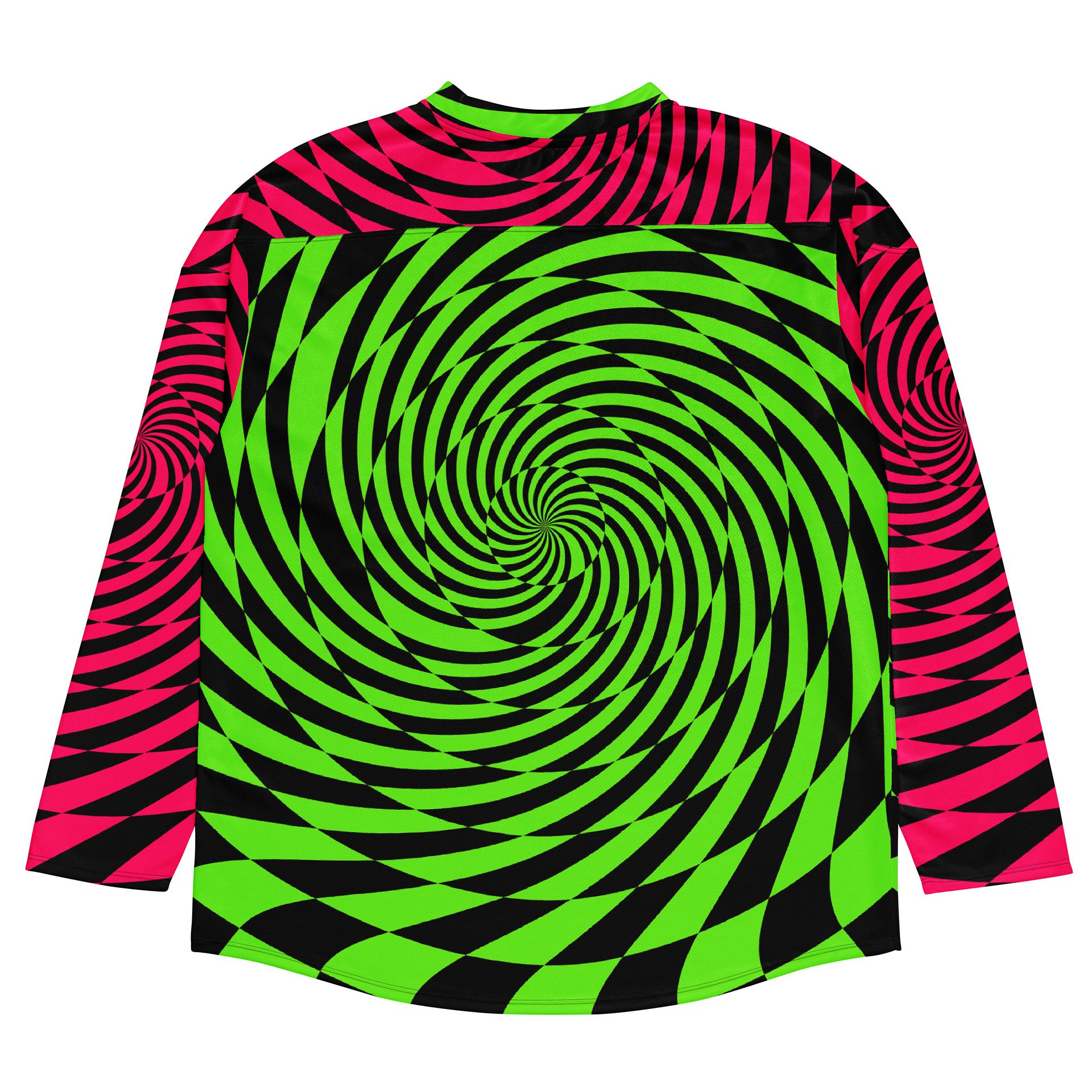Psychedelic Rave Recycled Hockey Jersey, Trippy Spiral EDM Shirt, Techno Dance Party Festival Top, Neon Green Pink Black Alternative Clothes product image (5)