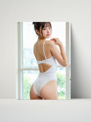 Kawaii White Swimsuit Girl 8x10 Metal Wall Art – Japanese Model Metal Poster product image (1)