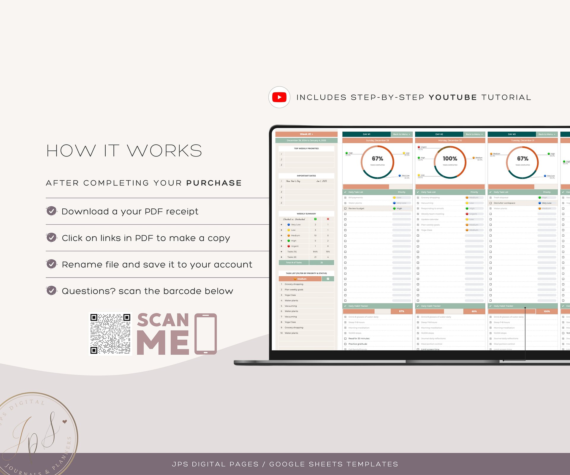 Recurring Task Manager, Google Sheets Template, Dynamic Monthly Calendar product image (10)