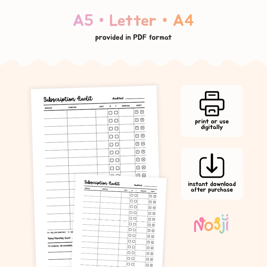 Subscription Audit Printable Business Expense Tracker product image (2)