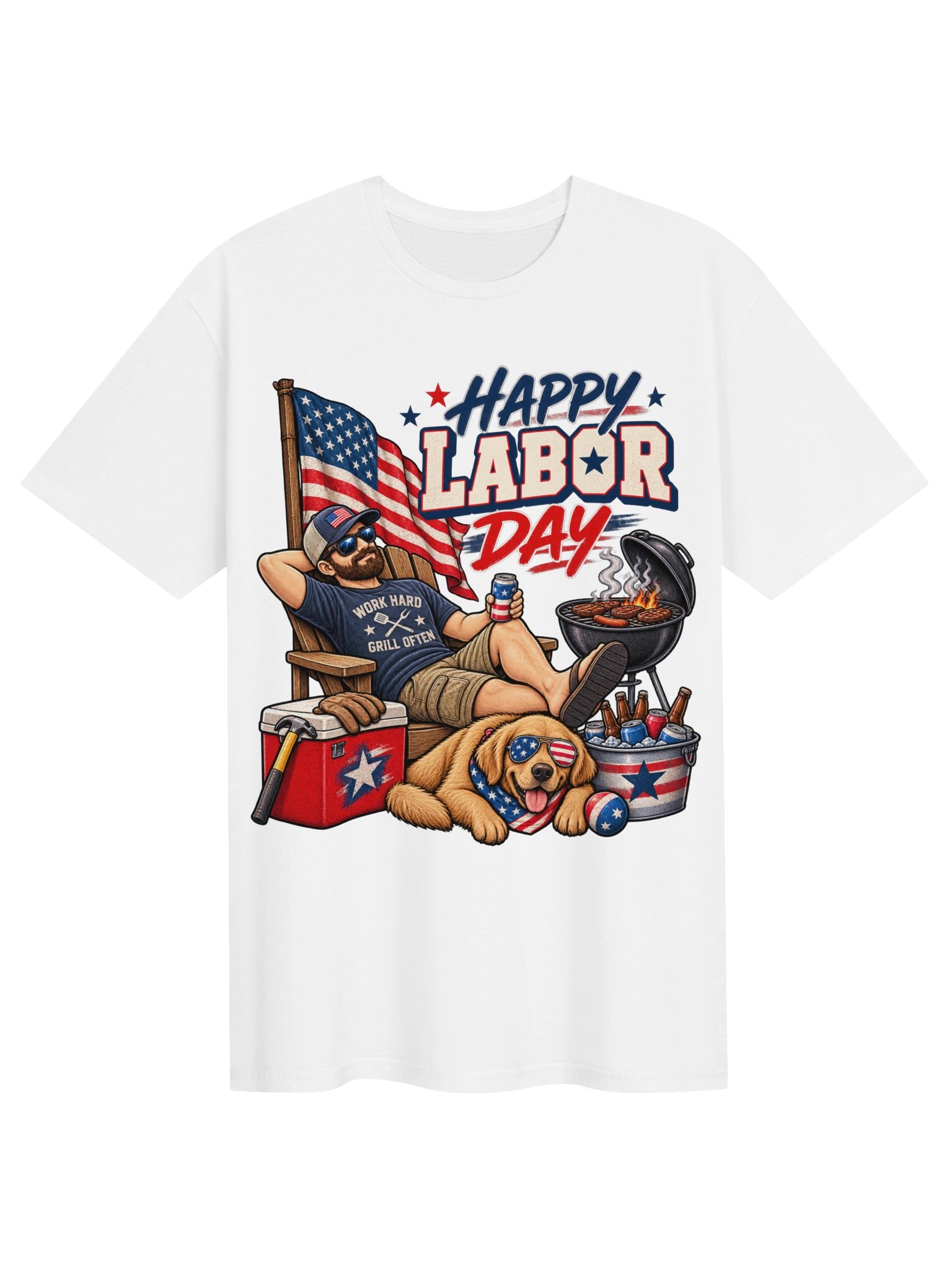 Happy Labor Day Shirt | Man Relaxing With Dog T-Shirt | Funny Dog Dad Labor Day Tee | Lazy Day Weekend Shirt product image (11)