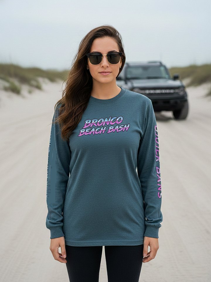 2026 Bronco Beach Bash OBX / Destination Bigfoot Bronco Collab Long Sleeve Bella+Canvas Supersoft T-Shirt (Multiple Colors Available) product image (1)