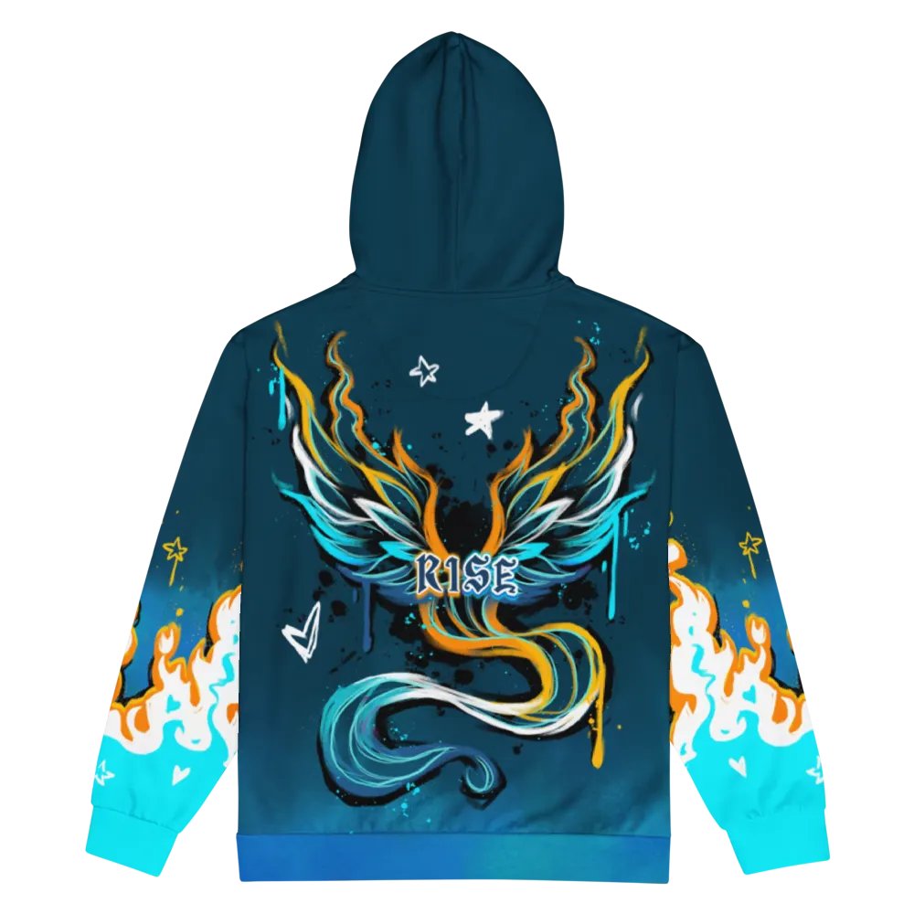 RISE Collection: Subtle Aroace Pride Phoenix Zip Hoodie - BLUE product image (4)