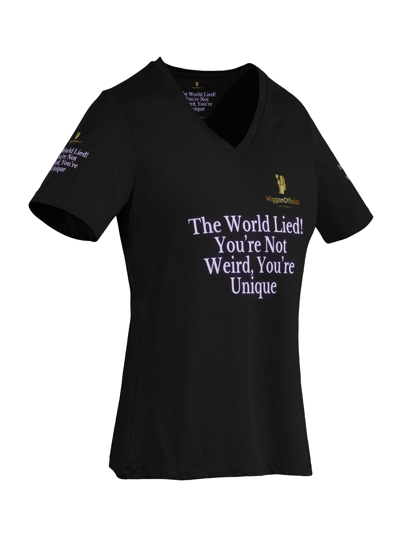 WigganOfficial “The World Lied! You’re Not Weird, You’re Unique” Women's Relaxed V-Neck T-Shirt product image (7)