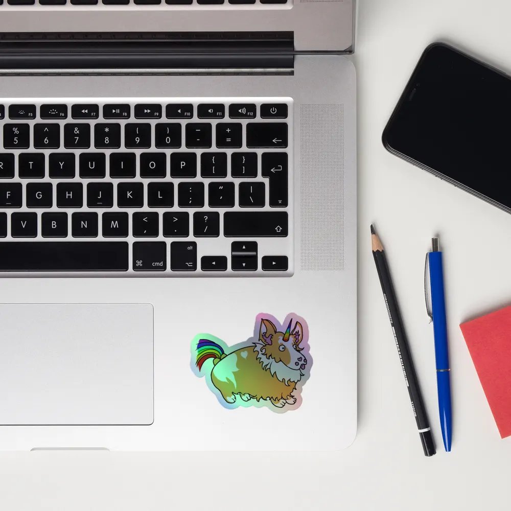 Whimsical Corgi Unicorn Holographic Sticker product image (12)