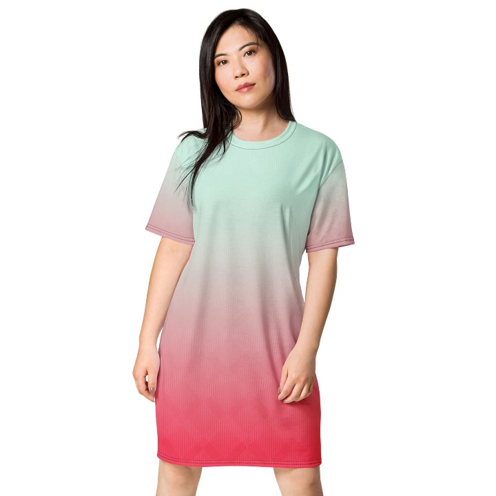 Exclusive Gradient T-Shirt Dress - Mint Green to Bright Pink - Trendy Oversized Fit product image (1)