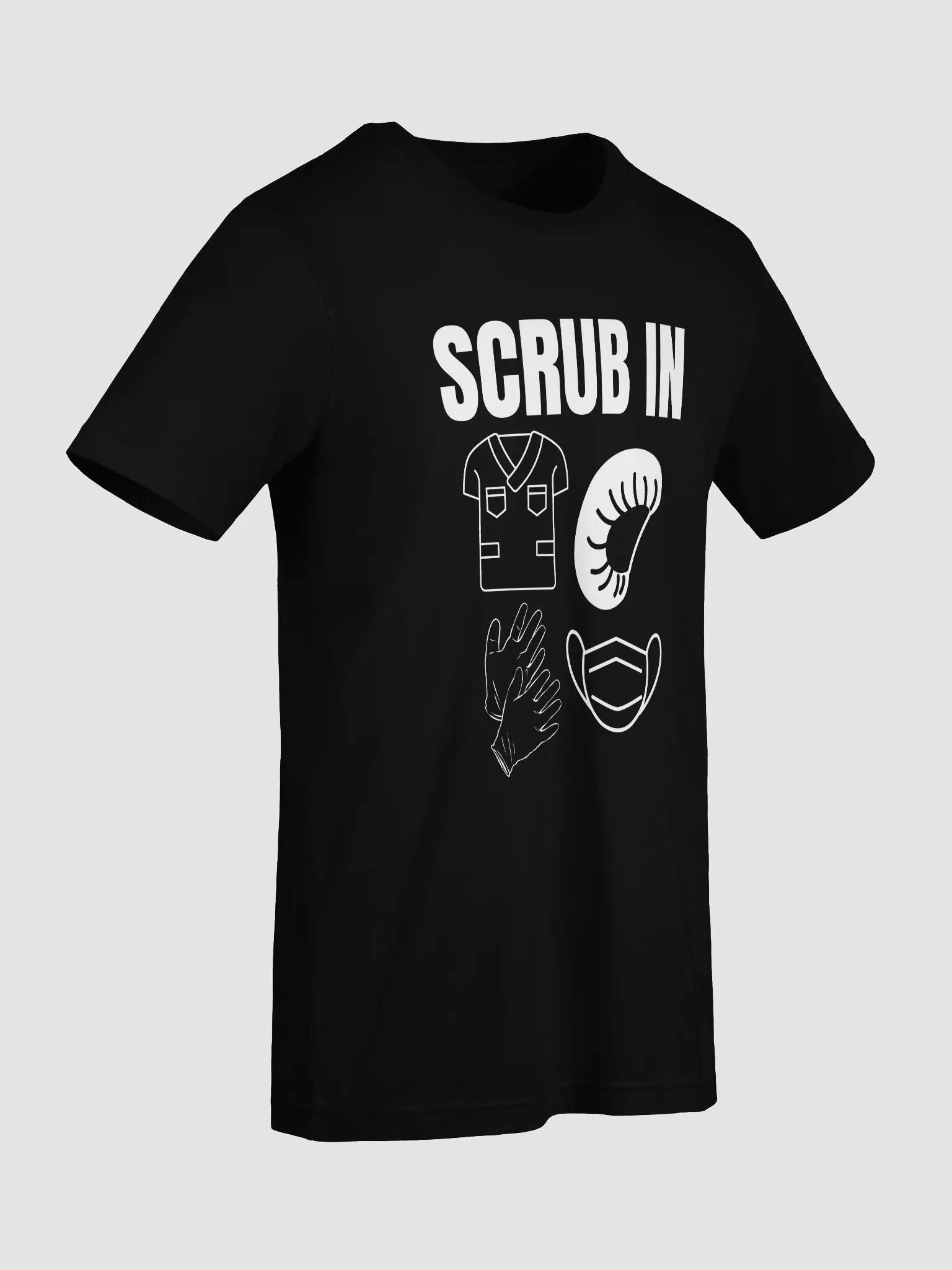 surgical gloves, cap, scrubs, and nose mask t shirt product image (85)