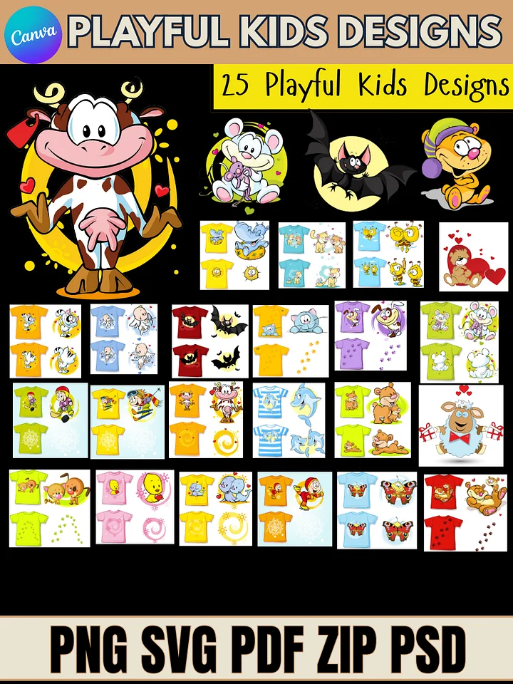 25 Adorable Playful Animal Designs -Editable in Canva and Photoshop - PNG SVG PSD PDF product image (1)