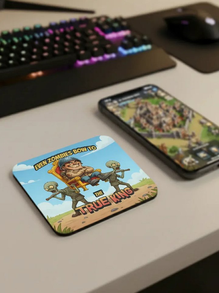 The True Zombie King — Glossed Cork Gaming Coaster product image (1)
