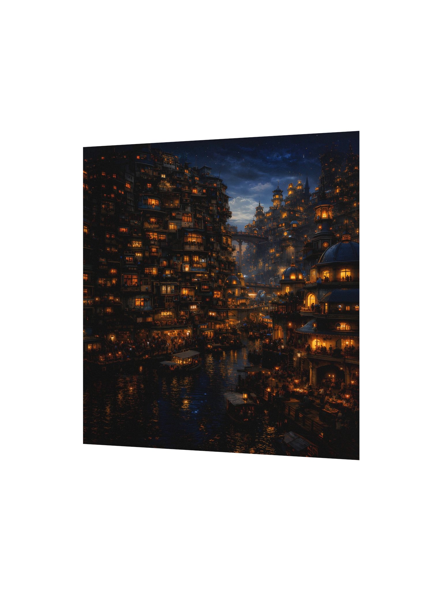 Enchanted Fantasy City Poster 10x10 | Gothic Waterfront Night City Wall Art | Dark Academia Decor product image (4)
