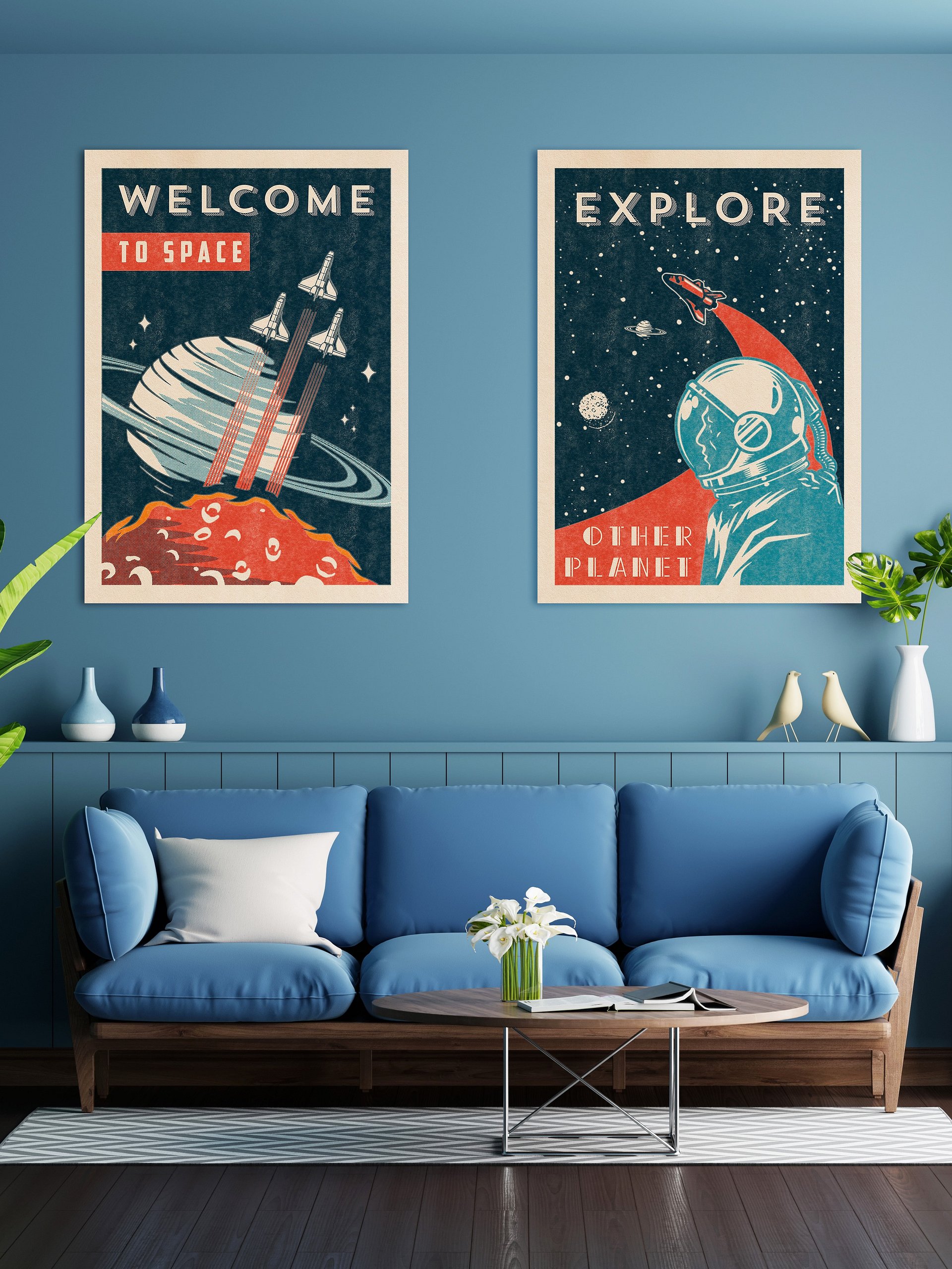Welcome to Space — Vintage space poster, retro space art, propaganda poster, retrofuturism art, retro sci-fi print product image (2)