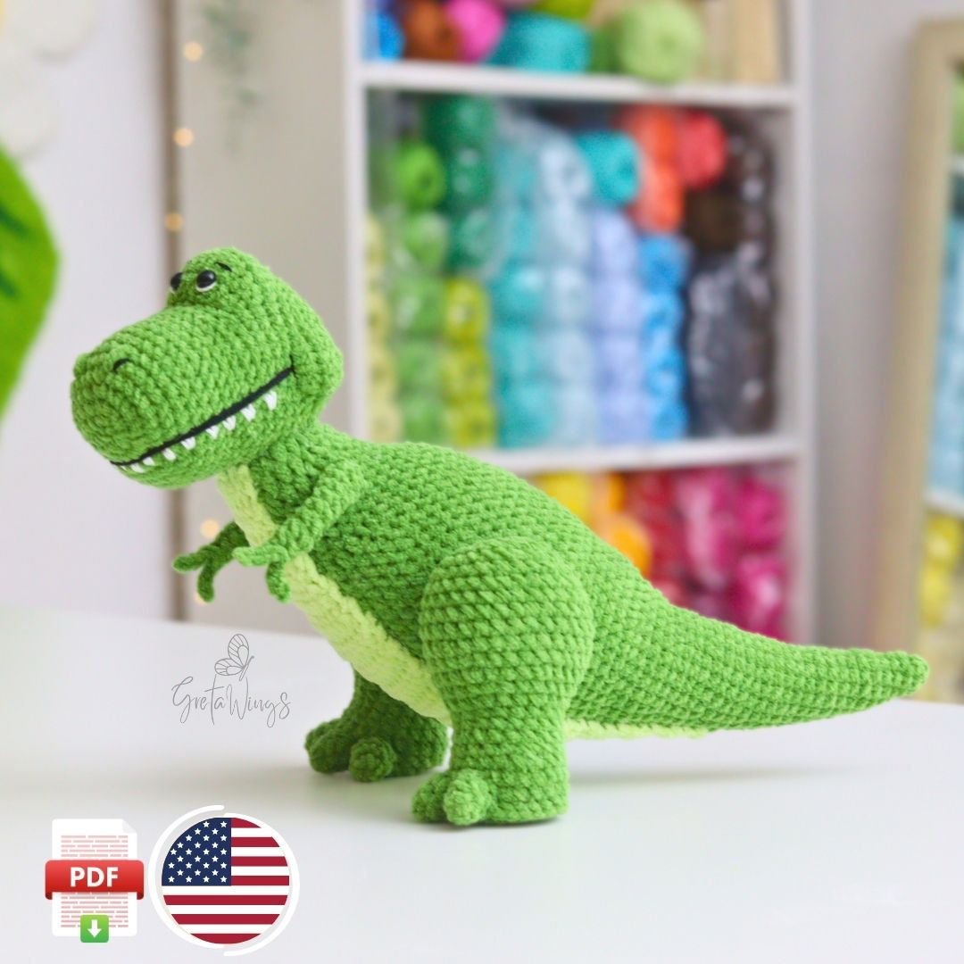 T-Rex Dinosaur Amigurumi Crochet PDF Pattern (Chenille Yarn) - GretaWings product image (1)