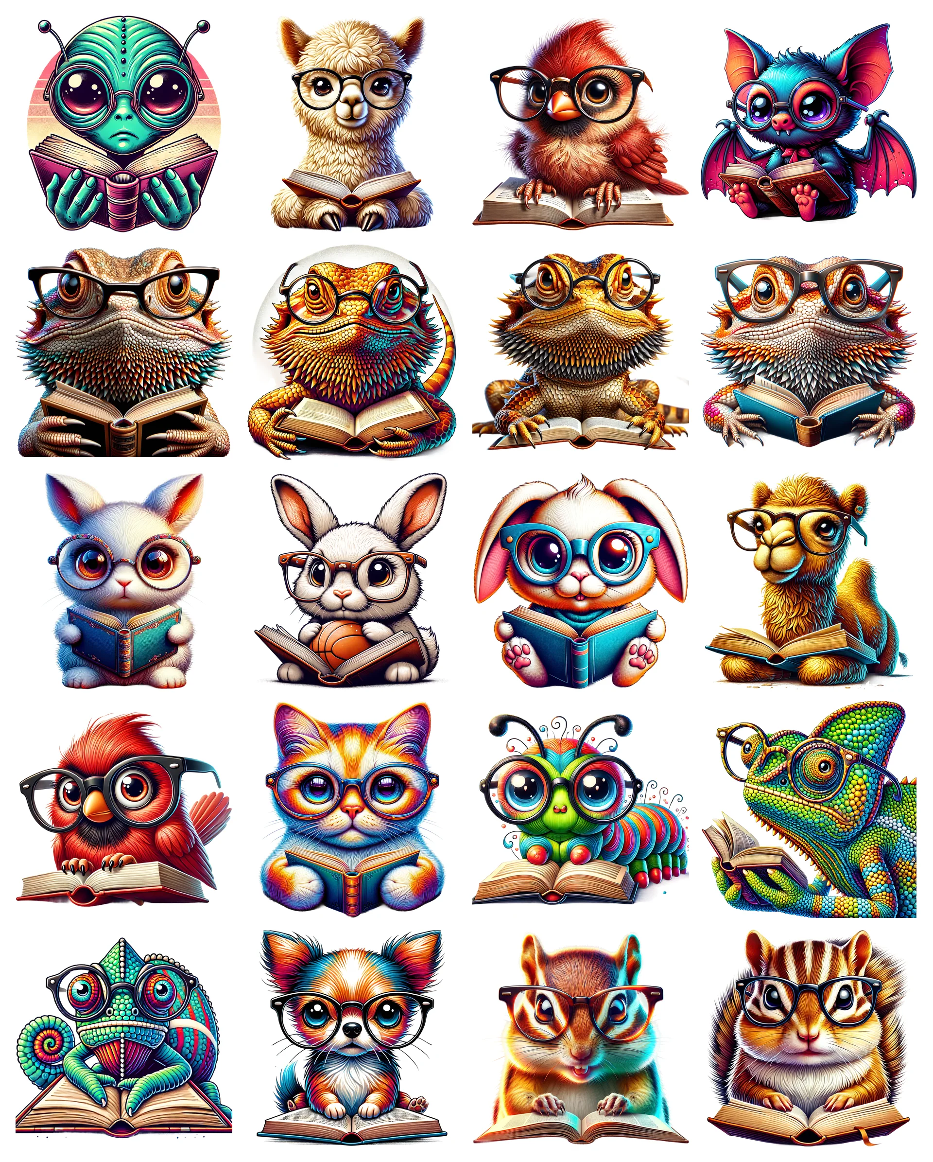 Animals Reading Books PNG Bundle Vol 1 | 76 Designs | Commercial Use product image (1)