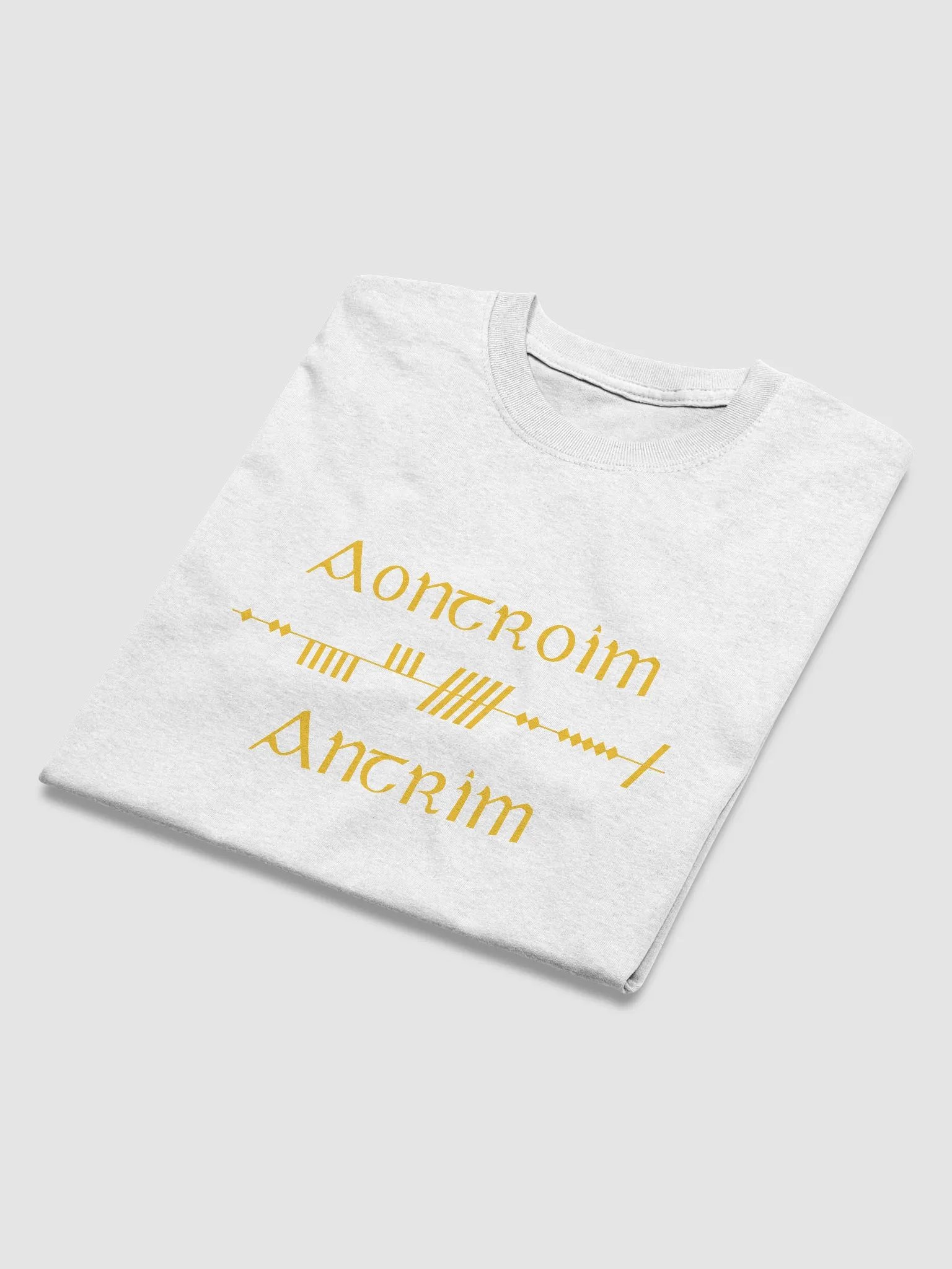 Antrim/Aontroim Scholastic style Ogham, White Printed T-shirt product image (4)