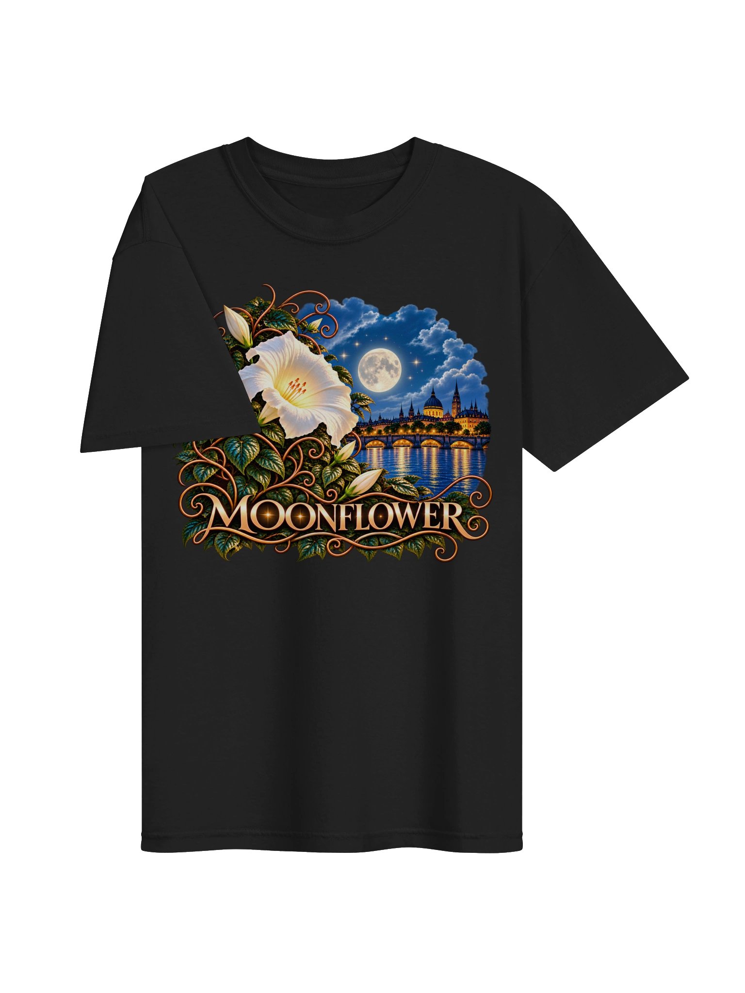 Moonflower – Moonlight & Floral Art T-Shirt by Elixir AJ product image (9)
