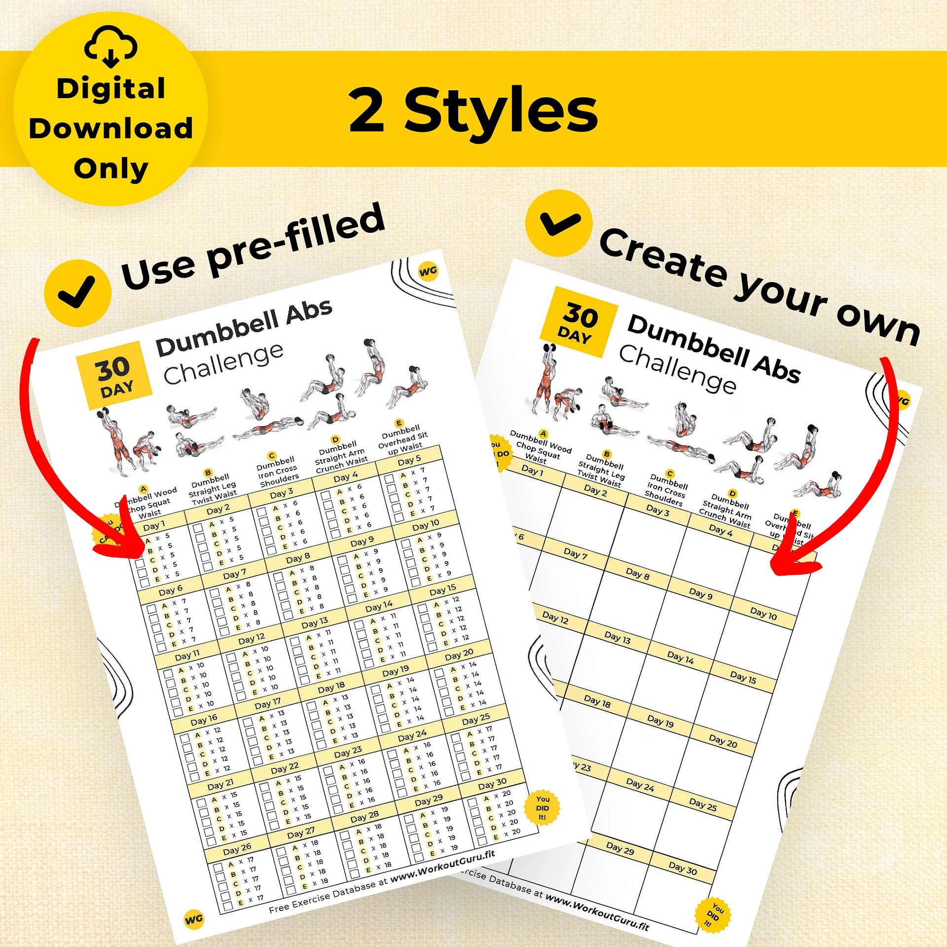 30 Day Dumbbell Abs Challenge - Printable Workout Tracker product image (4)