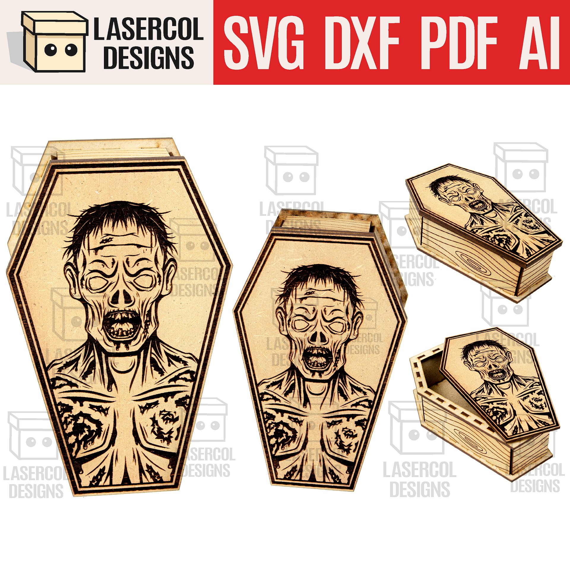Halloween Coffin Boxes Bundle (Set 1-2-3-4) - (2 Sizes) - Laser Cut Files product image (5)