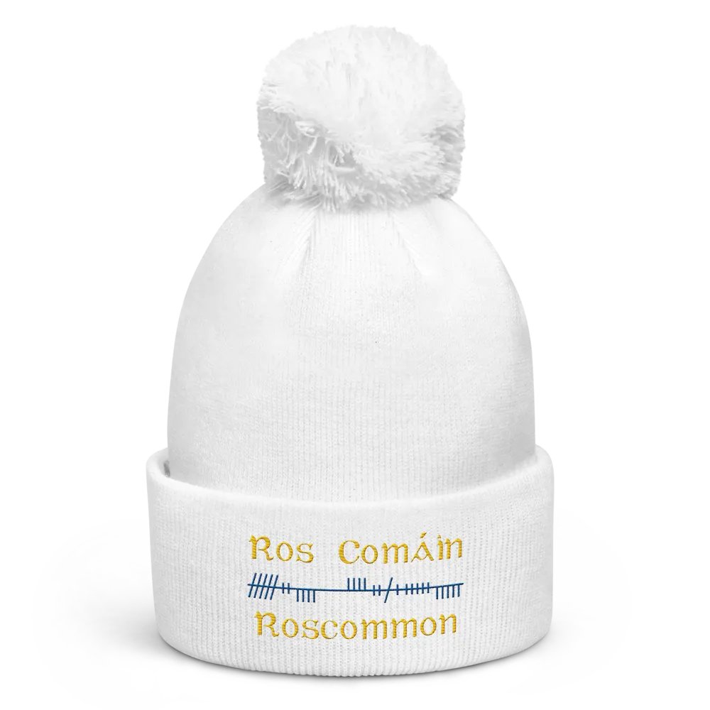 Roscommon/Ros Comáin Orthodox style Ogham embroidered Pom-Pom Beanie product image (1)