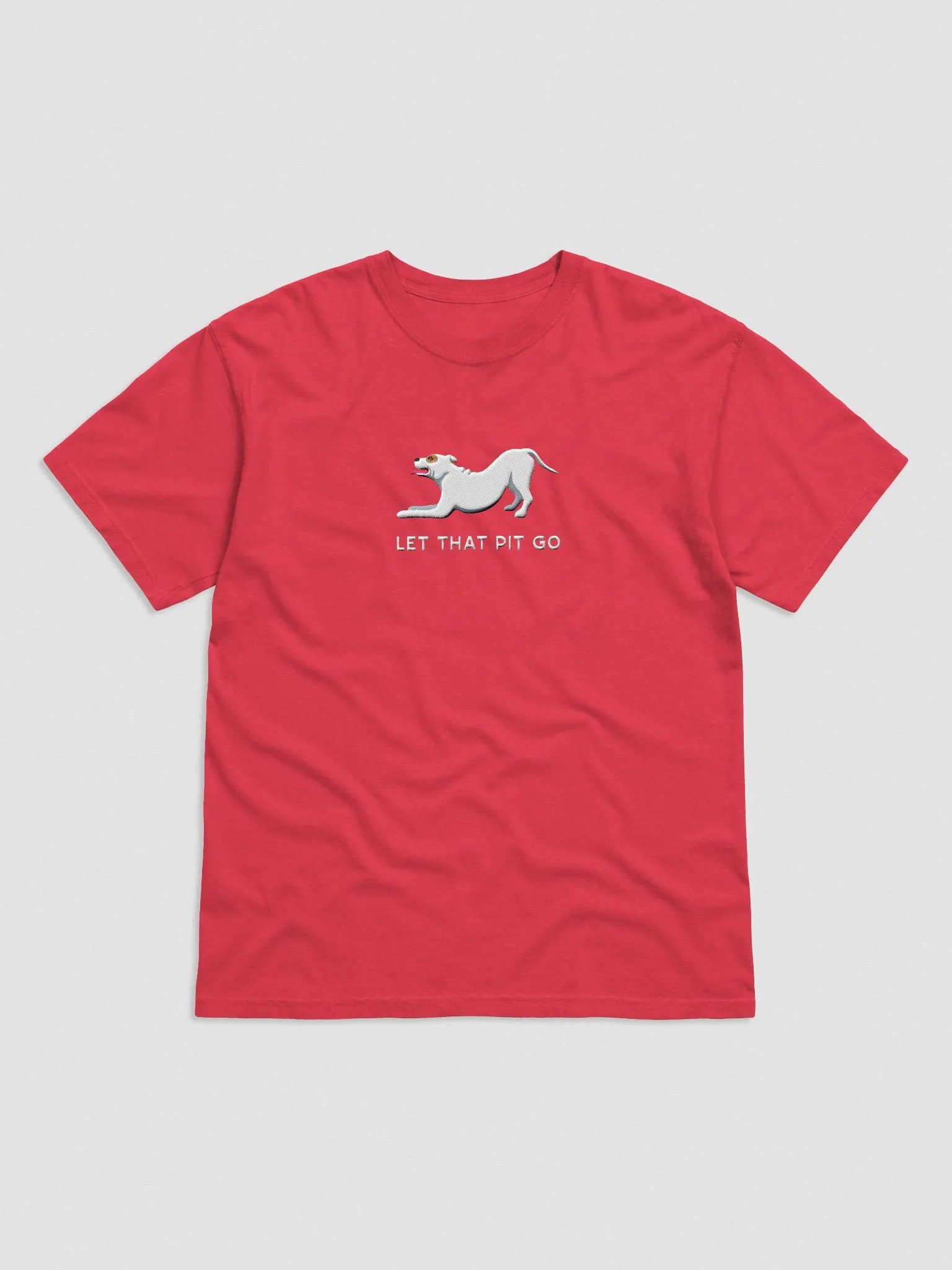 Let That Pit Go T-Shirt(Embroidered) of a Pitbull Terrier(White) product image (4)
