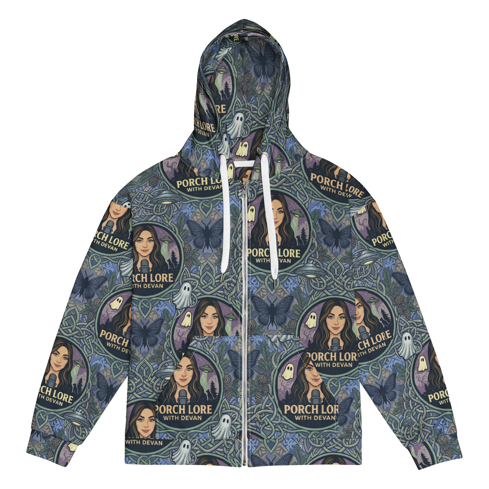 PORCH LORE DEVAN PERIWINKLE MOTH ZIP UP HOODIE product image (1)
