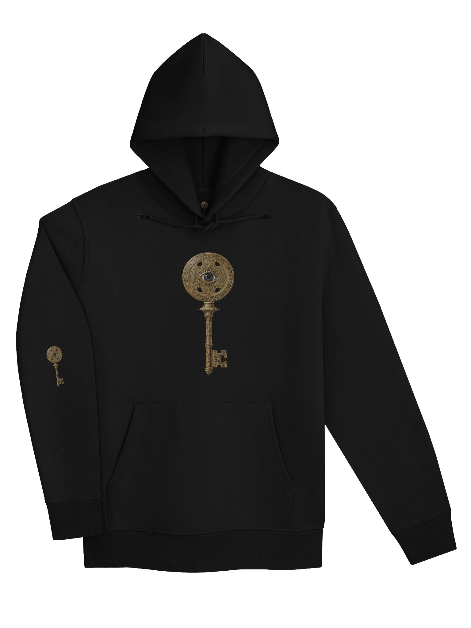 The Gatekeeper’s Key – Black Sigil Arm Edition (Front + Right Sleeve Print) | Organic Hoodie product image (3)
