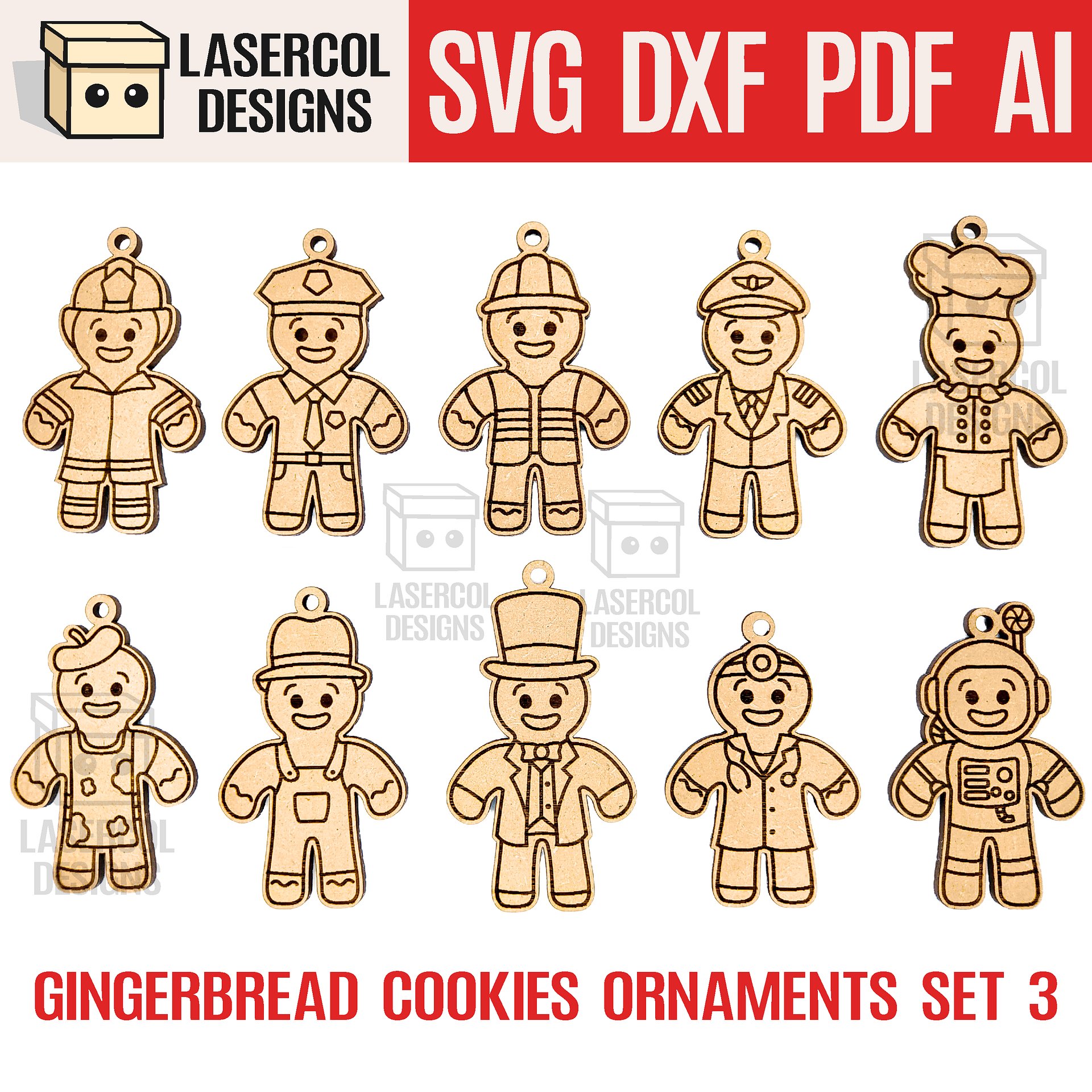Gingerbread Cookies Christmas Ornaments Bundle - Laser Cut Files product image (5)