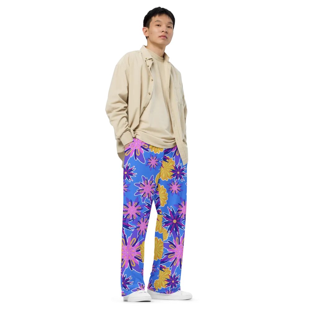 Fanciful Flowers On Powder Blue Wideleg Pants product image (3)